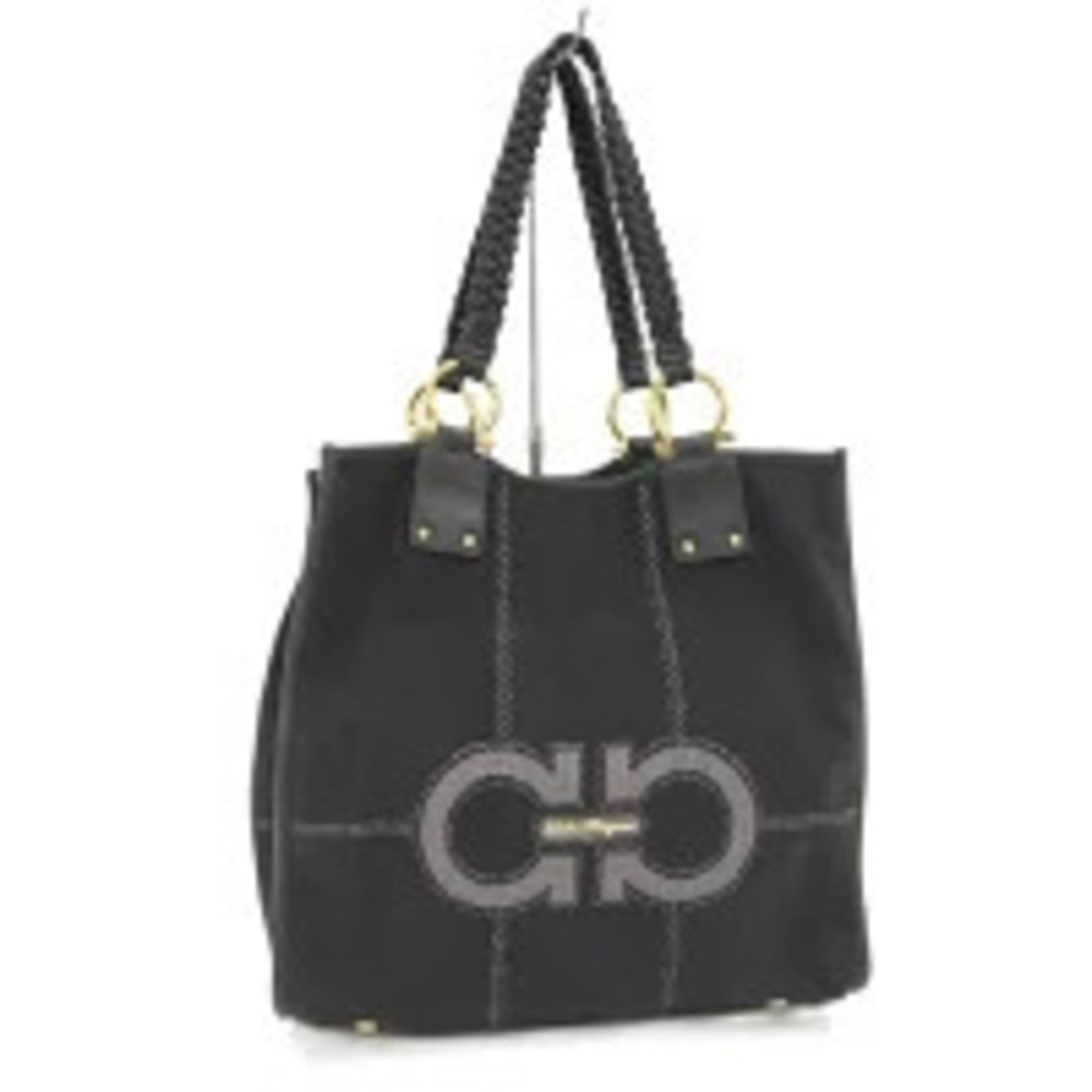 Salvatore Ferragamo Tote Bag Leather Canvas Black